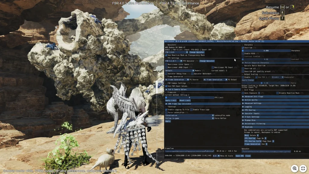 Vazamento da DLL do FSR 4.1 revela salto na qualidade de imagem para GPUs AMD FSR 4.0.3 vs FSR 4.1.0 Ultra Performance Monster Hunter Wilds