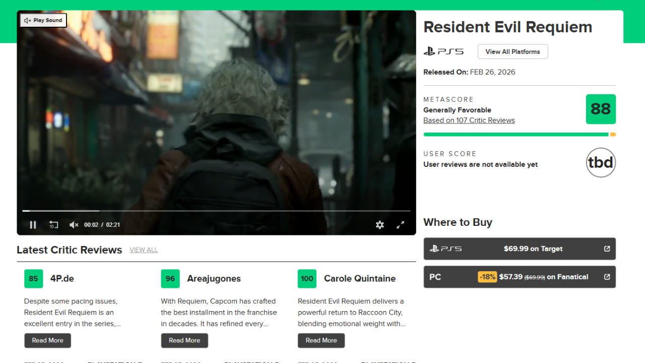 Resident Evil Requiem no Metacritic: primeiras notas revelam média 2 Resident Evil Requiem no Metacritic: primeiras notas revelam média resident evil meta 1280.png