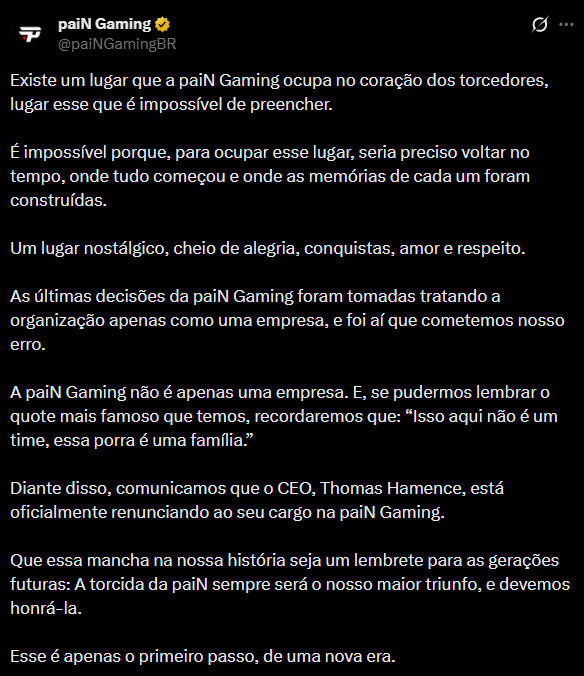LoL: Thomas Hamence renuncia ao cago de CEO da paiN Gaming 3 LoL: Thomas Hamence renuncia ao cago de CEO da paiN Gaming Screenshot 134.png