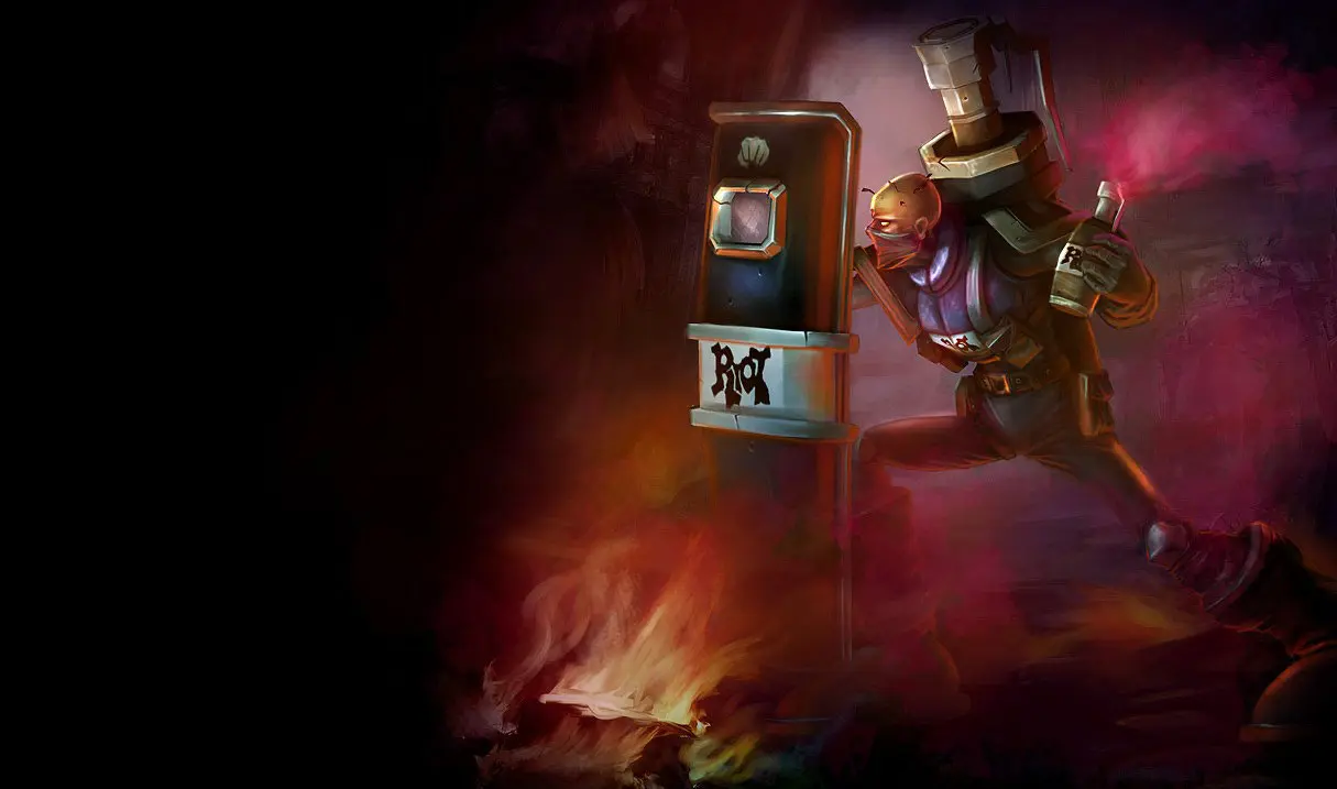 Singed, campeão do League of Legends (LoL). Skin limitada Singed Pelotão Riot.