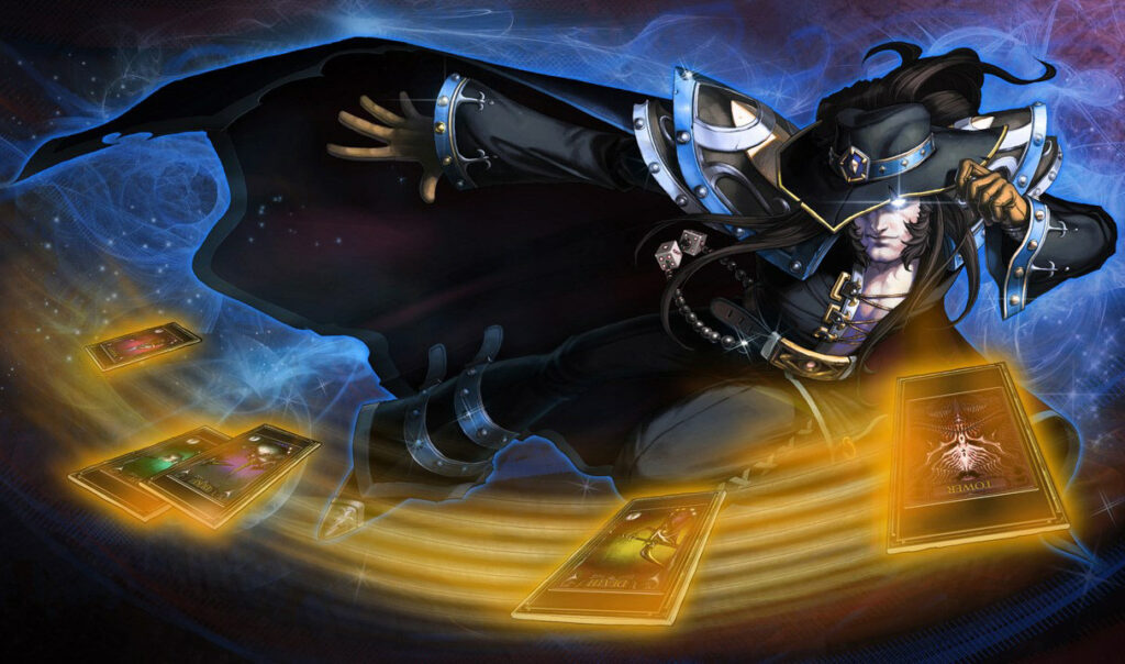 Twisted Fate, campeão do League of Legends (LoL). Skin rara PAX Twisted Fate.