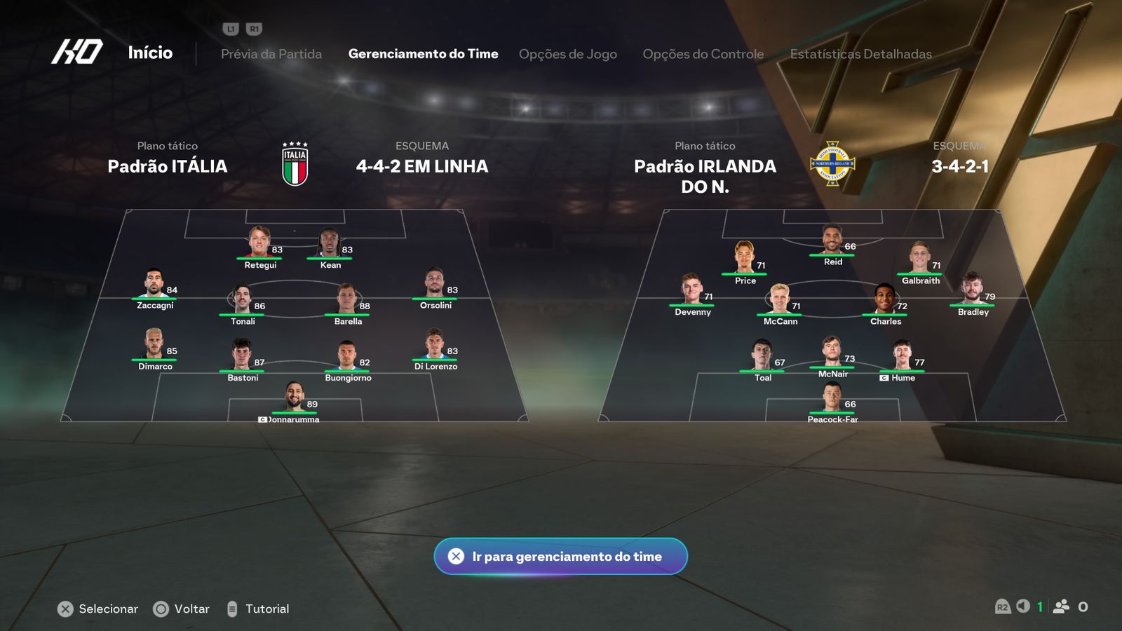 Seleção Italiana no EA FC 26 contra a Irlanda do Norte