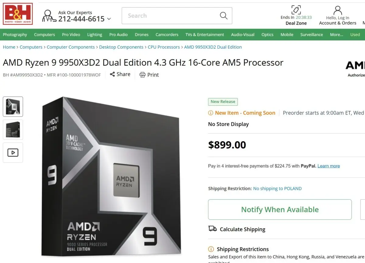 A AMD adiantou o lançamento do Ryzen 9 9950X3D2? BH AMD Ryzen 9 9950X3D2.jpg