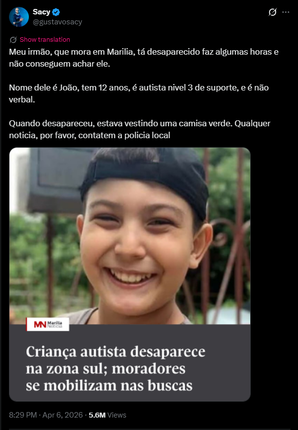 Gustavo "Sacy" Rossi falando a respeito do desaparecimento do irmão João Raspante Neto.