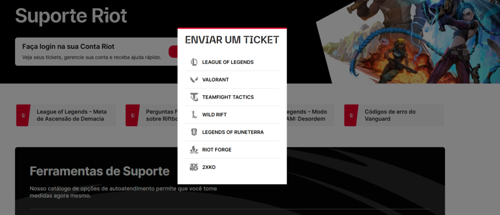 Como fazer um ticket no LoL? 4 Página de Suporte ao Jogador do League of Legends (LoL).
