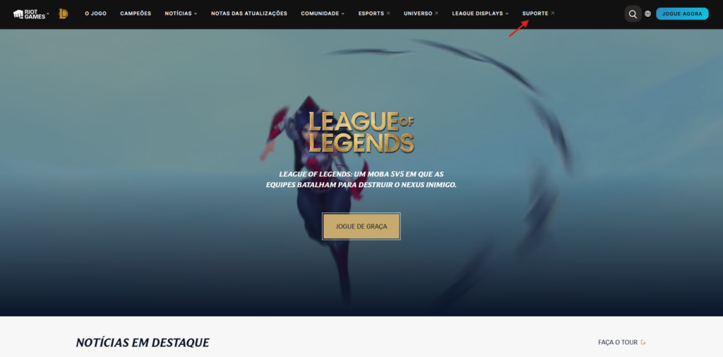 Como fazer um ticket no LoL? 2 Site oficial do League of Legends (LoL).