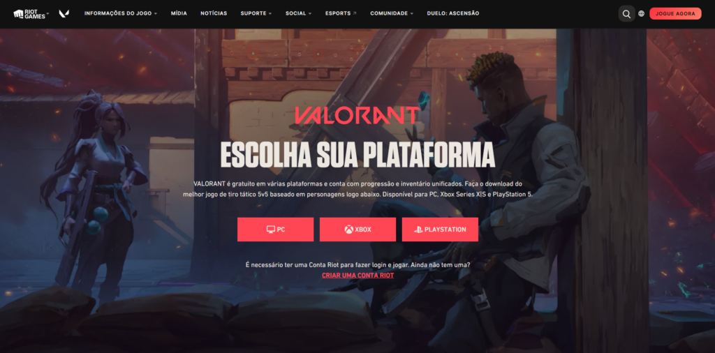 Página oficial do VALORANT no navegador.