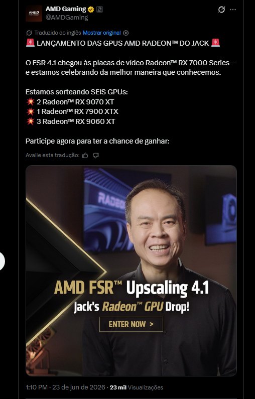 AMD lança sorteio de placas de vídeo Radeon AMD sorteio.png