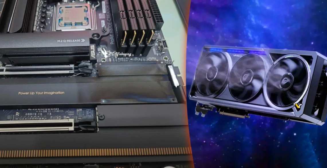 RTX 5090 Astral deixa marcas de calor em placa-mãe ASUS ProArt X870E Videocardz rog.png