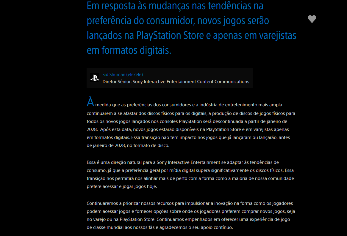 O Fim da Mídia Física, PS6 e Próximo Xbox Serão Totalmente Digitais 2 O Fim da Mídia Física, PS6 e Próximo Xbox Serão Totalmente Digitais Sony D.png